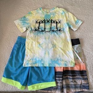 Bundle | Minecraft Tie Dye Creeper Tee | Athletic Short | Art Class Swim Short